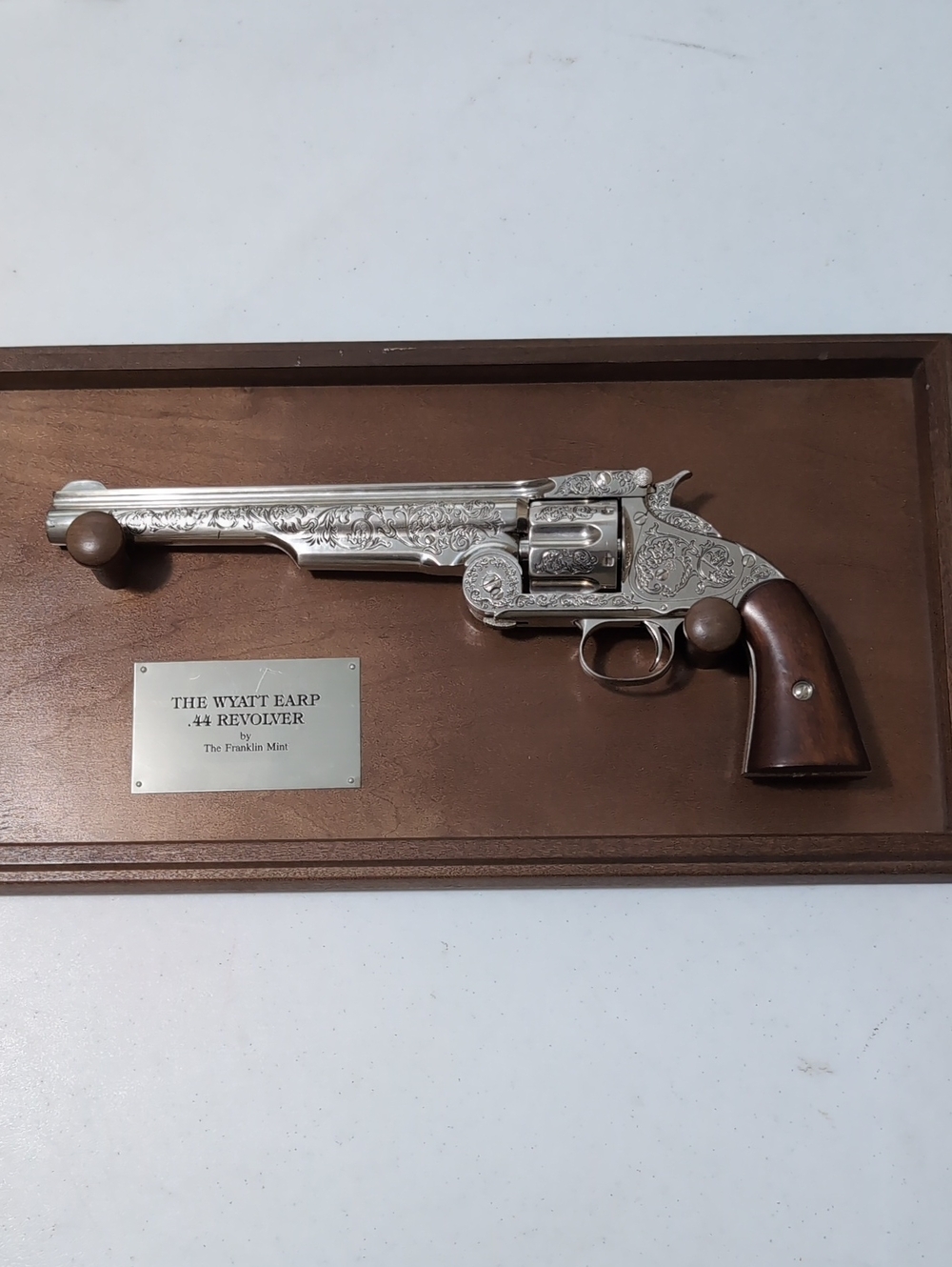 Franklin Mint Silver and Brown Wyatt Earp .44 Revolver Plaque
